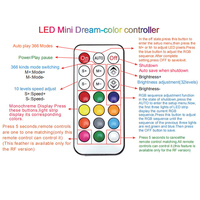 Controlador LED Mini de 21 Teclas, DC12V, Control Remoto Inalámbrico RF de 3 Pines para Tira de Luces LED Pixel Dream Color, Más de 350 Efectos Dream, WS2812B WS2811