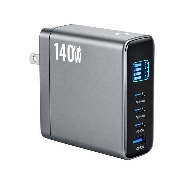 140W GaN Charger TFT Digital Display Multi Port PD3.1 Fast Charging Block Smart Power Monitor for Laptop Phone