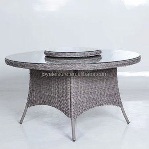 Leisure Traditional <b>Outdoor</b> Aluminum Frame PE Rattan <b>Round</b> Dining <b>Table</b> With Glass Top and Lazy for Hotel & Villa Use - Product Image 3
