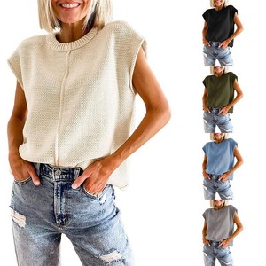 <b>Women's</b> Sleeveless Knit <b>Sweater</b> <b>Vest</b> Loose Round Neck Solid Color Top Stylish Commute Multi-color for Casual Wear Smlxl - Product Image 2