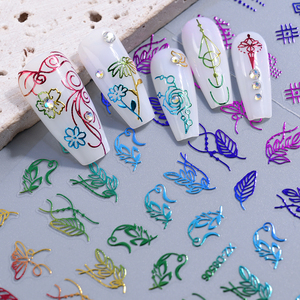 12 pièces coloré français ligne fleur Nail Art autocollants 3D feuilles/fleurs/motifs géométriques ongles décalcomanies auto-adhésif <span class=keywords><strong>manucure</strong></span> - Product Image 4