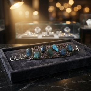 925artpalace Brazalete de Plata 925 de Diseño Artesanal con Múltiples Piedras Preciosas Impresionantes - Product Image 2