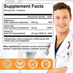120 Cápsulas de Magnesio Glicinato y Vitamina B6 para el Alivio de la Fatiga, Mejora del Sueño, Huesos Fuertes, Corazón y Músculos Saludables - Product Image 3