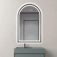 Miroir de salle de bain LED à arche anti-buée avec cadre en aluminium noir, éclairage avant et arrière, à intensité réglable