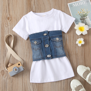 Conjuntos de Ropa Casual de Verano para Niñas de 1 a 6 Años, Camiseta de Manga Corta + Vestido + Chaleco con Cintura de Mezclilla, 2 Piezas, 100% Algodón, Conjuntos a la Moda - Product Image 3