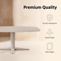 Table basse à motif pierre naturelle légère, coins arrondis, plateau anti-rayures + base étoile en métal stable pour la maison, la cuisine et la salle à manger