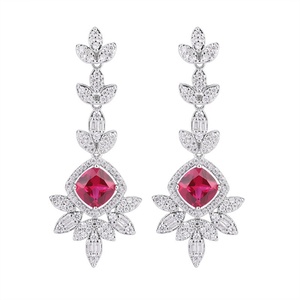 Factory Wholesale Eco-friendly Copper Round Cut 8*8mm Red Cubic Zirconia Tassel <b>Earings</b> and Neckless <b>Set</b> - Product Image 2
