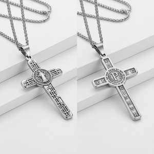 Collier avec pendentif croix en acier inoxydable, couleur blanc antique K, bijoux unisexe, cadeau - Product Image 4