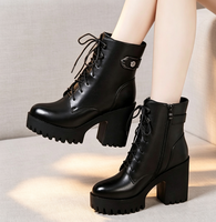 Bottes de combat montantes pour femme à coupe large pour pieds larges, doublées polaire, hiver, talon de 8 cm, fermeture éclair, soutien de la voûte plantaire, respirantes et chaudes