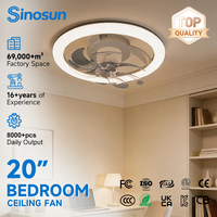 Ventilateur de plafond intelligent à LED avec télécommande, moteur DC silencieux de 20 pouces, décoration moderne pour chambre à coucher, le plus populaire (OEM/ODM)