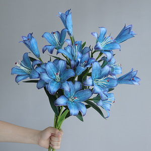 Flor Artificial de Lirio de Seda con Degradado <span class=keywords><strong>Azul</strong></span>, Estilo Vintage Europeo, de 3 Cabezas, para Decoración de Mesa de Lujo, Centro de Mesa para Bodas - Product Image 3