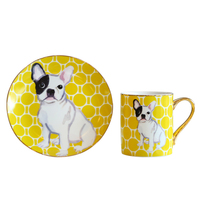Offre Spéciale parti utilisé mignon motif de chien rond assiette décorative en céramique ensemble gâteau assiette à dessert avec jante en or