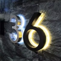 Lettres lumineuses solaires à LED pour numéros de maison Signes d'extérieur en acier inoxydable Plaque de porte lumineuse pour centre commercial et hôpital