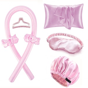 Ensemble de 4 rouleaux à cheveux en soie, masque de sommeil, outil de coiffage sans chaleur pour les cheveux et les soins de la peau - Product Image 1