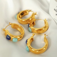 Pendientes de Aro en Forma de C de Acero Inoxidable con Baño de Oro y Piedra Natural, Regalo para el Día de la Madre con Certificación CE