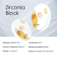 Grosir UT ML Dental Zirconia Disc 98mm Translusensi Tinggi 650MPa CAD CAM Blank Dental Lab Crown Veneer CE ISO13485