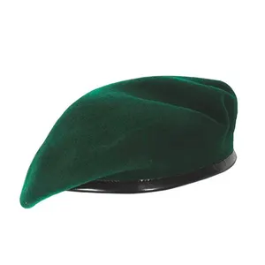 Grosir Cina murah topi baret wol kustom mode bungkus kulit wol baret hijau