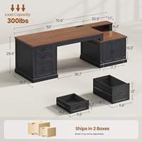Bureau de direction à domicile réglable et convertible avec tiroirs de rangement, armoire de rangement, grande station de travail informatique et prise de courant intégrée