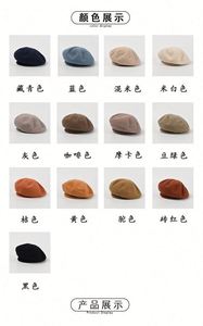หมวกเบเร่ต์ไหมพรมผสมแบบใหม่สำหรับฤดูใบไม้ร่วงและฤดูหนาว หมวกทรงจิตรกรสีพื้นเรียบง่าย สไตล์ลำลองสำหรับผู้หญิง - Product Image 2