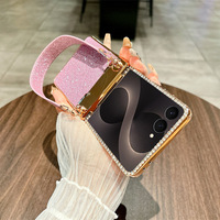 Funda para Teléfono Samsung Z Flip 8 7 6 5 4 3, Correa de Mano Brillante y Moderna, Protector de Pantalla Plegable con Pedrería