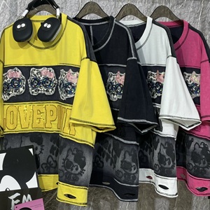 8087/FANMAJIALIE Fornitore di Qualità, T-Shirt Oversize da <span class=keywords><strong>Donna</strong></span> Resistente con Stampa Cartoon di Mickey, <span class=keywords><strong>Minnie</strong></span> e Kitty, per Uso Quotidiano - Product Image 1