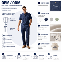 Setelan Pria Unisex Gaya Retro Cina 100% Linen Bernapas, Celana Pendek Berkerah Tegak Kancing Kayu dengan Tali Serut Elastis