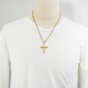 yunnique Stainless Steel <b>Cross</b> Pendant Necklace Gold Color Geometric Design Religious Hip Hop Style For Men And Women - Product Image 4