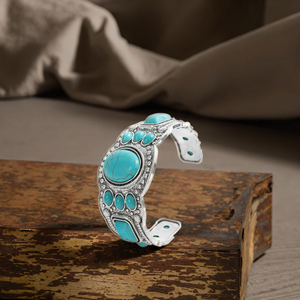 Thủ công rộng Bangle với Turquoise đá DECEMBER Birthstone Vòng đeo tay cho mặc hàng ngày bohoturquoe-lấy cảm hứng từ Cuff Vòng đeo tay - Product Image 2