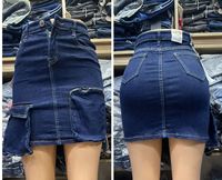 Neue Damen High-Waist Gerade Casual Midi Denim Cargo Rock Frühling Knitterfreier Schnelltrocknender Großhandel