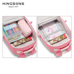 Kingsons Student <b>Backpack</b> 15 Inches Pink Color Blocking Spine Protection <b>School</b> Education Unisex - Product Image 2