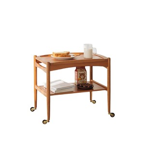 Pocket Storage Cart Cherry Wood Two Tier With <b>Wheels</b> For Living Room Bedroom Organization - Product Image 5