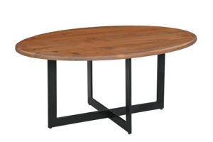 Table basse ovale Dalton | Plateau en bois naturel, base en fer | Meubles contemporains modernes pour salon, bureau à domicile, hôtel, restaurant - Product Image 2