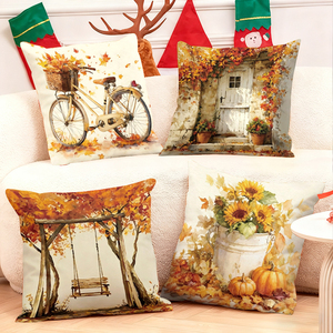 Cojines decorativos otoñales con diseño de bicicletas, puertas, columpios y girasoles para una decoración acogedora de temporada - Product Image 1