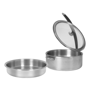 Plat à réchaud triple couche en acier inoxydable avec couvercle en verre ou en acier inoxydable Φ320×H120 Φ360×H100 - Product Image 1