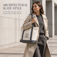 Sac fourre-tout en toile gris anthracite avec broderie personnalisée de blason ovale, sac à main bateau avec poche avant pour studio, trajets quotidiens et voyages