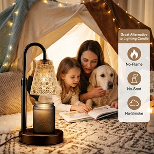 Lampu Pemanas Lilin Hitam dengan Kap Kaca Bertekstur Vintage, Tanpa Asap dan Tanpa Sumbu, Kecerahan Dapat Diatur, Hadiah Pindah Rumah - Product Image 6