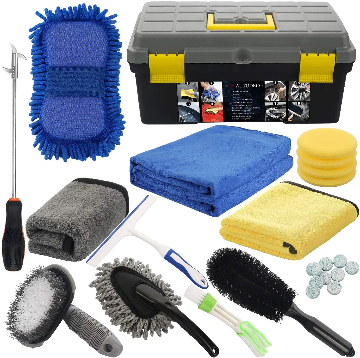 Набор инструментов из микрофибры для мытья автомобиля, 25 шт., с футляром для хранения, полотенца, аппликаторы, подушечки, губка, щетка для колеса, автомобильные аксессуары