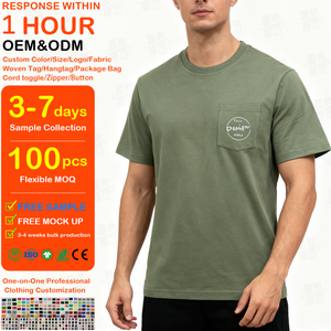 T-shirts vierges de haute qualité pour hommes avec poche T-shirt uni à col rond en couleur unie 100% coton à manches courtes avec logo imprimé - Product Image 1
