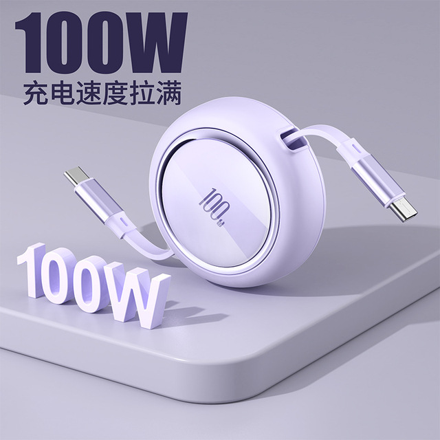 Cantell Retractable Fast Charging c to c Type Cable Flexible Flat Usb Cable to Usb c 100w for Phone 15 Android Cell Phones