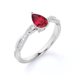 แหวนหมั้นรูปหยดน้ำทับทิม ดีไซน์อินฟินิตี้ เงินแท้ 925 ชุบทอง 14K ดีไซน์เกลียวคลาสสิก - Product Image 2