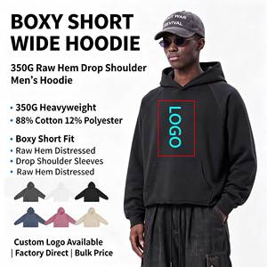 <span class=keywords><strong>Felpa</strong></span> con Cappuccio da <span class=keywords><strong>Uomo</strong></span> con Stampa 3D Puff Serigrafata, Taglio Corto, Gamba Larga, Orlo Sfilacciato, Spalle Cadenti, Maniche Raglan, 350G - Product Image 1
