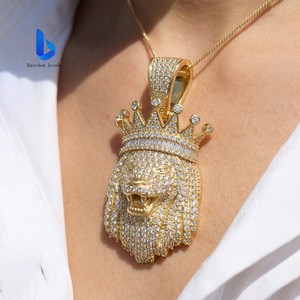 Hip Hop 18 Ayar Saf Altın Aslan Başı Kolye Ucu Seti, Laboratuvarda Yetiştirilmiş Elmaslarla Süslü, Erkekler İçin Lüks Mücevher Hediyesi - Product Image 4
