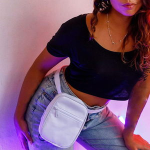 White Nylon Crossbody Bag <strong>Mini</strong> Waist Belt Sling Bag <strong>Backpack</strong> with Adjustable Strap Women Lightweight &amp; Multi-Pocket Design - Product Image 6