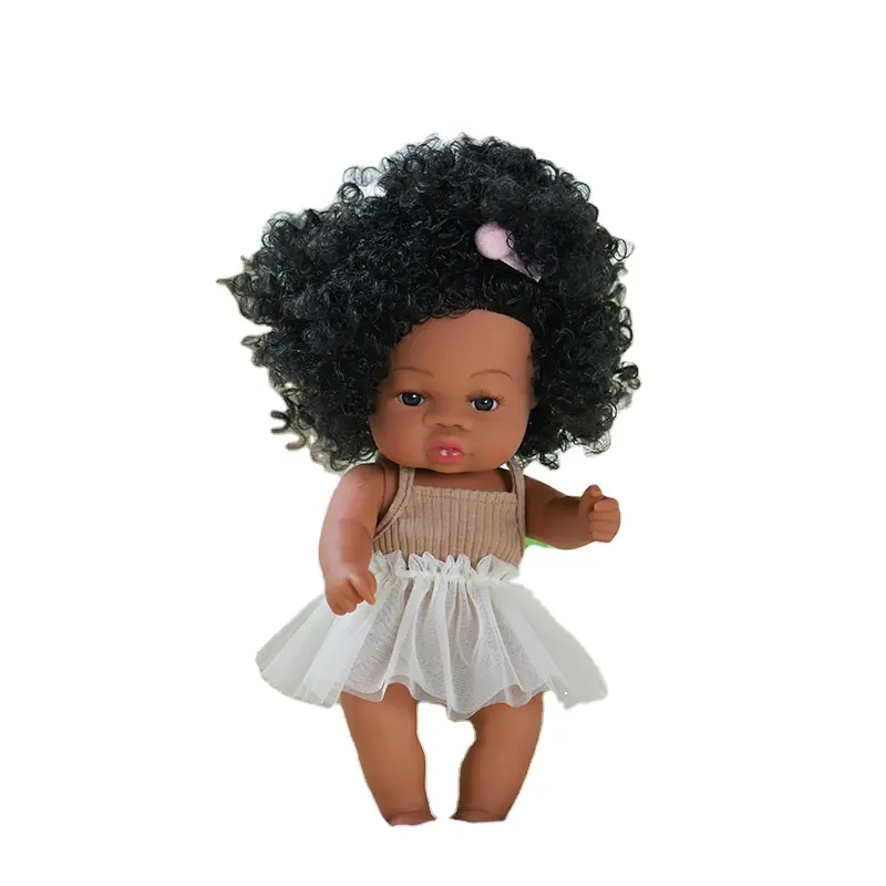 33Cm Reborn Afrikaanse Rubber Dolly Met Rib Bodysuits Tutu Jurk Outfits Kleding Pop Set Baby Speelgoed Kit