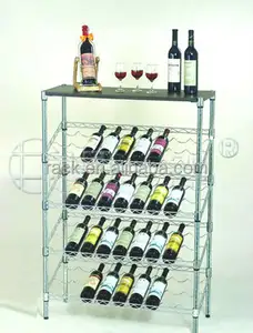 Venta al por mayor NSF metal sólido cromado estantes de alambre de hierro estante de almacenamiento de exhibición de vino con rueda