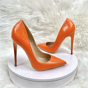 Women Orange Snake Pattern <b>Pointed</b> <b>Toe</b> Sexy 8/10/12Cm Customized Designer Shoes Plus Size 34-45 High Heels - Product Image 6