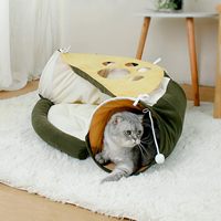 Tunnel pliable 2-en-1 pour chats, lapins et chiens d'intérieur – Doux, motif uni, toutes saisons, avec tapis amovible et lavable, lit de jeu