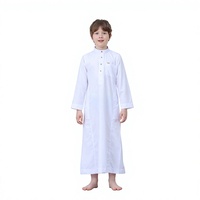 Qamis blanc en coton sans couture pour garçons, léger, à manches longues, longueur ras du sol, tenue de prière style Moyen-Orient, Ramadan, couleur unie