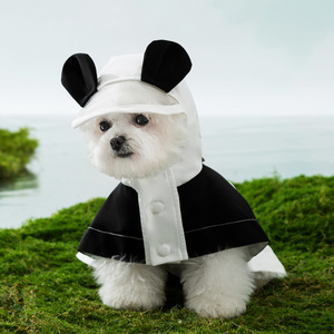 Panda-Themed Dog <b>Raincoat</b> Black And White Polyester Waterproof For Small Medium Dogs Outdoor Use Four Seasons - Product Image 1