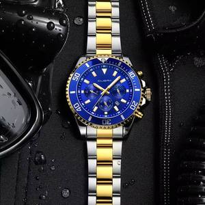 Cuena 6003 Low <strong>Price</strong> Men's Wristwatch Date Calendar Golden Stainless Steel Band 12/24 <strong>Hours</strong> Dial Luminous Hands Green Dial Reloj